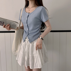 半袖Tシャツ サイドシャーリングクロップカーディガンTシャツ SKY BLUE