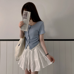 半袖Tシャツ サイドシャーリングクロップカーディガンTシャツ SKY BLUE