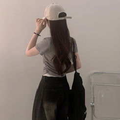 半袖Tシャツ サイドシャーリングクロップカーディガンTシャツ GREY