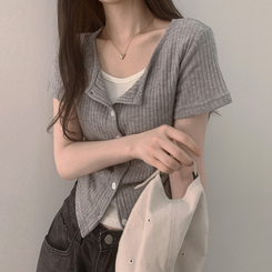 半袖Tシャツ サイドシャーリングクロップカーディガンTシャツ GREY