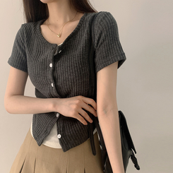 半袖Tシャツ サイドシャーリングクロップカーディガンTシャツ CHARCOAL