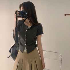 半袖Tシャツ サイドシャーリングクロップカーディガンTシャツ CHARCOAL