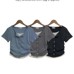 半袖Tシャツ サイドシャーリングクロップカーディガンTシャツ