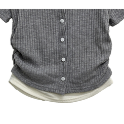 半袖Tシャツ サイドシャーリングクロップカーディガンTシャツ