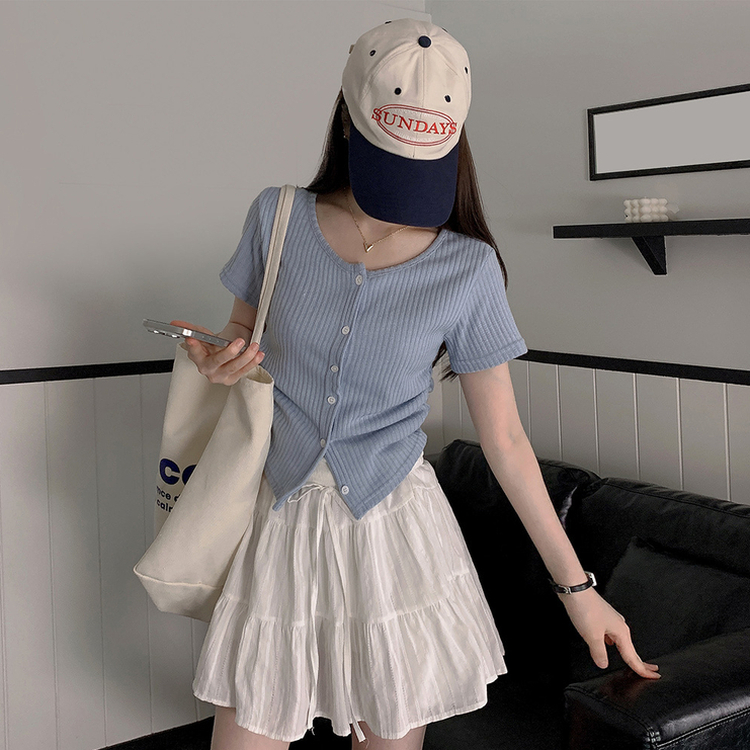 サイドシャーリングクロップカーディガンTシャツ SKY BLUE