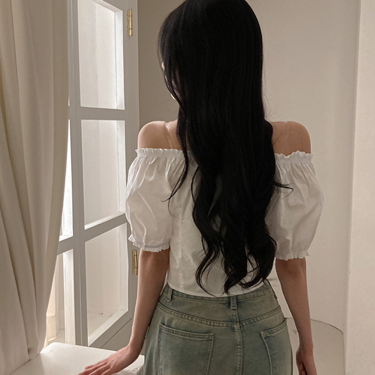 リボンピンタック半袖ブラウス WHITE