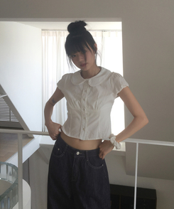 ブラウス レースラウンド半袖ブラウス WHITE