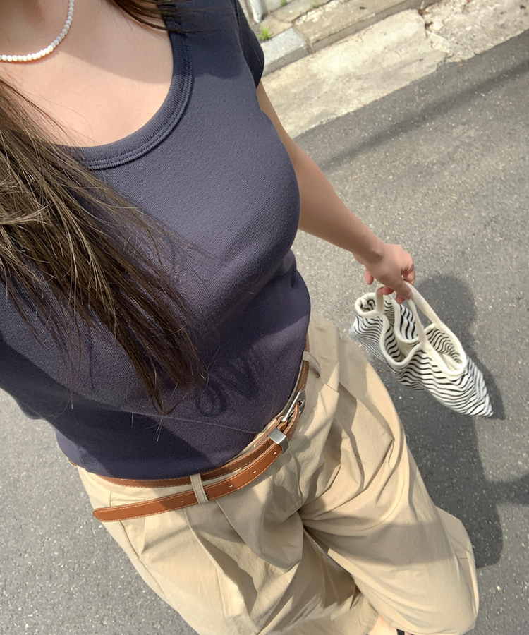コットンUネック半袖Tシャツ CHARCOAL