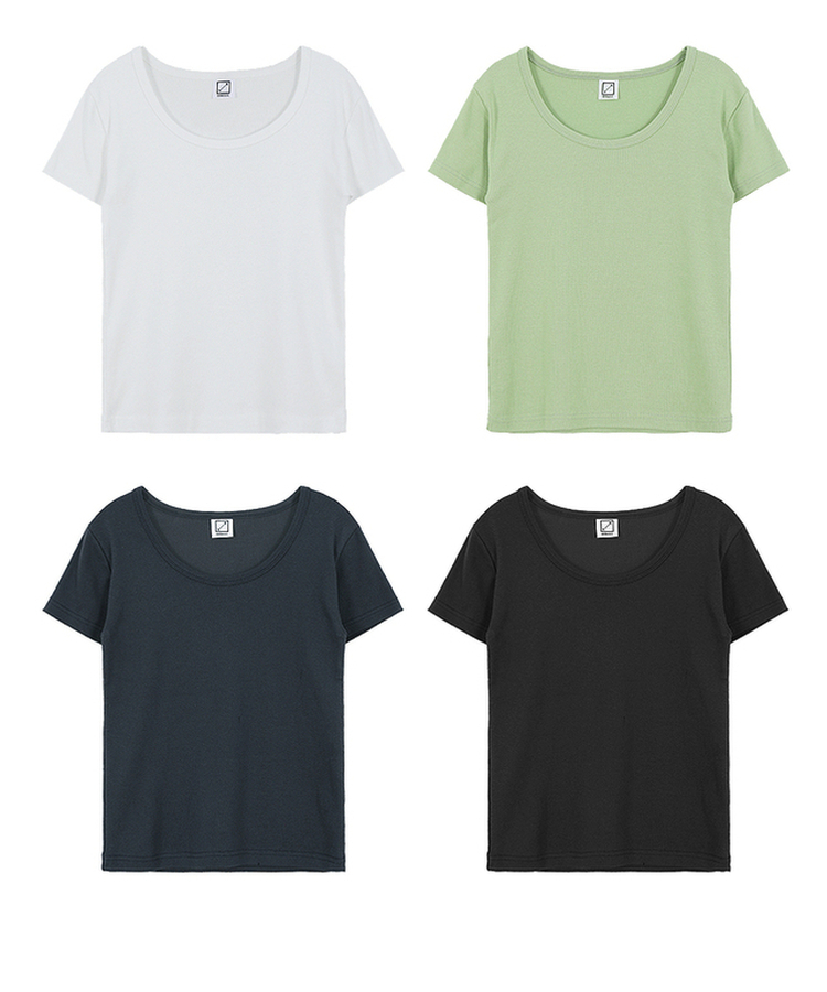 コットンUネック半袖Tシャツ