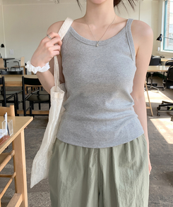 ノースリーブ コットンスリムキャミソール(8color) MELANGE GRAY
