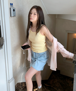 ノースリーブ コットンスリムキャミソール(8color) SOFT YELLOW