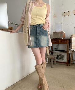 ノースリーブ コットンスリムキャミソール(8color) SOFT YELLOW