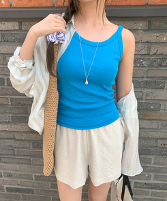 ノースリーブ コットンスリムキャミソール(8color) AQUA BLUE