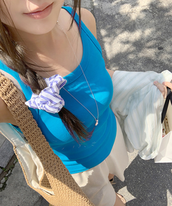 ノースリーブ コットンスリムキャミソール(8color) AQUA BLUE