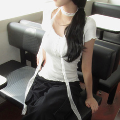 半袖Tシャツ 【タイ付き】レース半袖Tシャツ WHITE