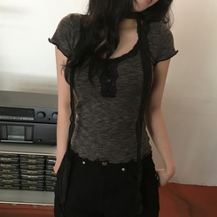 半袖Tシャツ 【タイ付き】レース半袖Tシャツ BLACK