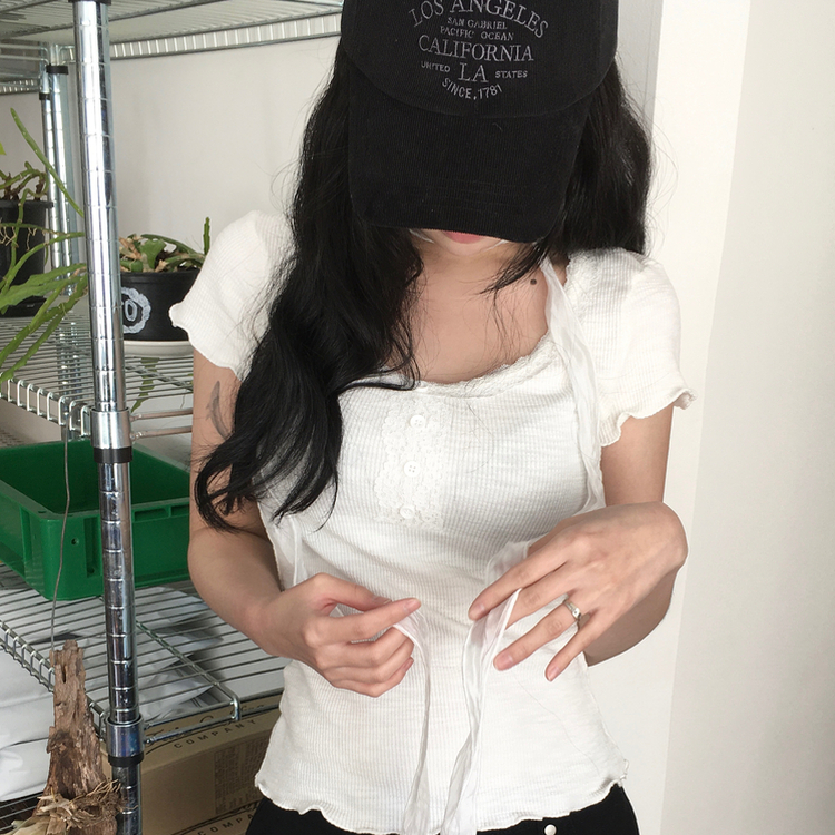 【タイ付き】レース半袖Tシャツ WHITE