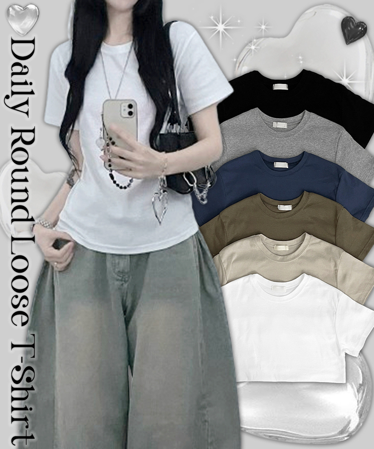 라운드체형커버여유핏반팔티셔츠 아이보리