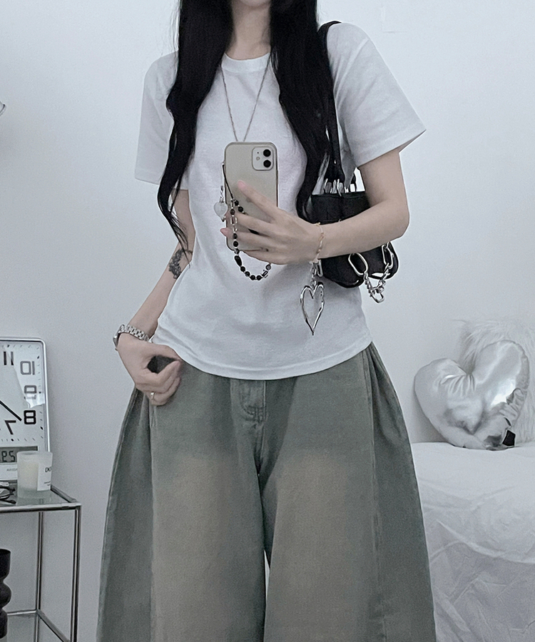 라운드체형커버여유핏반팔티셔츠 아이보리