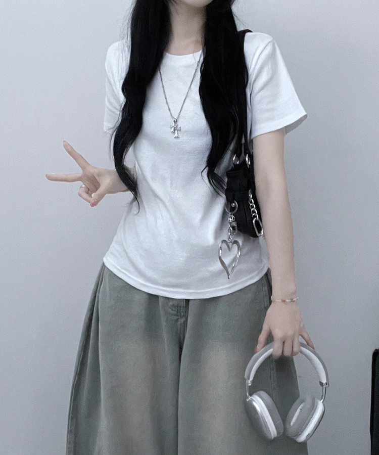 라운드체형커버여유핏반팔티셔츠 아이보리