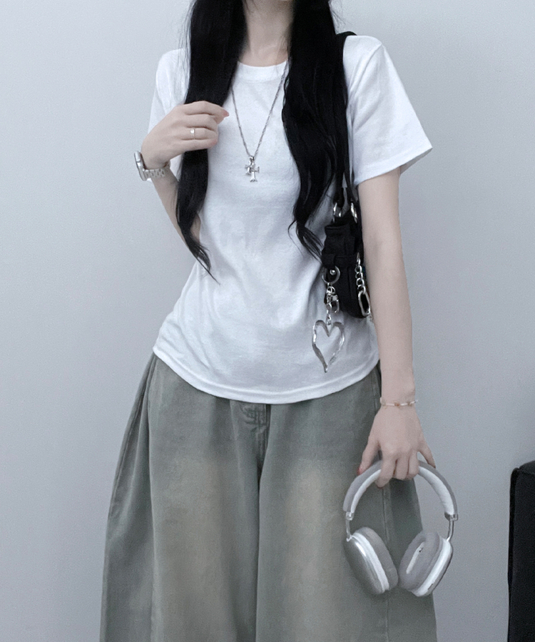 라운드체형커버여유핏반팔티셔츠 아이보리