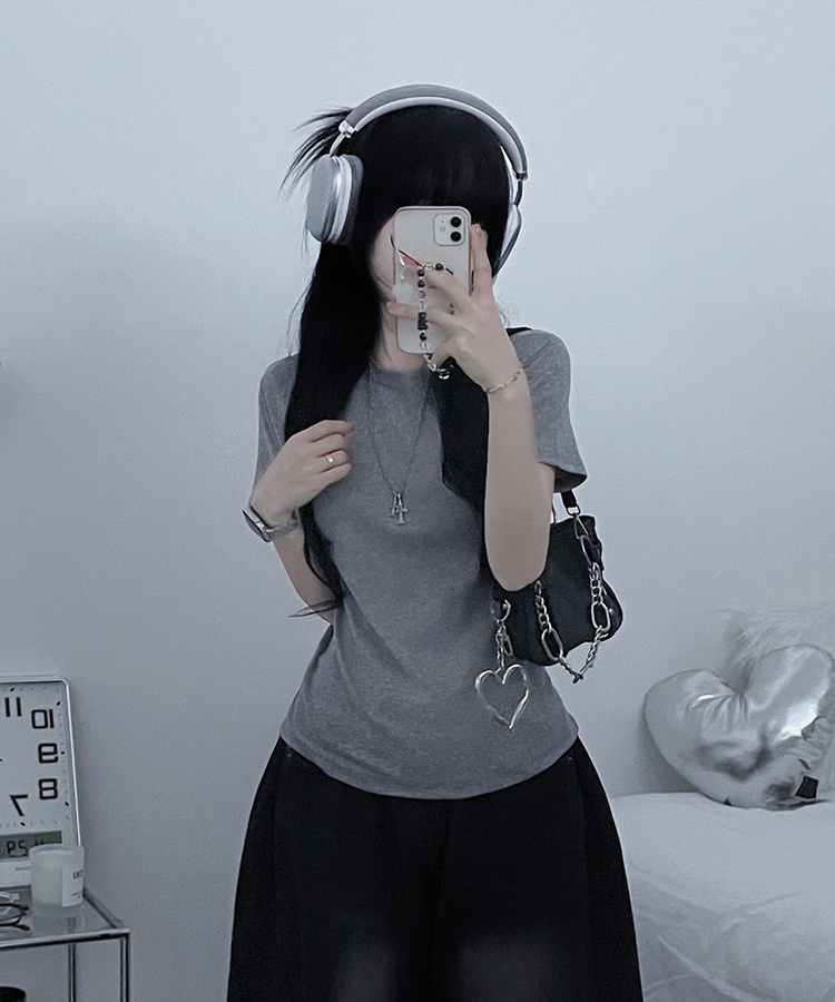 라운드체형커버여유핏반팔티셔츠 회색