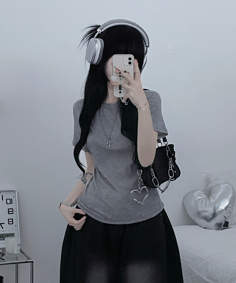 라운드체형커버여유핏반팔티셔츠 회색