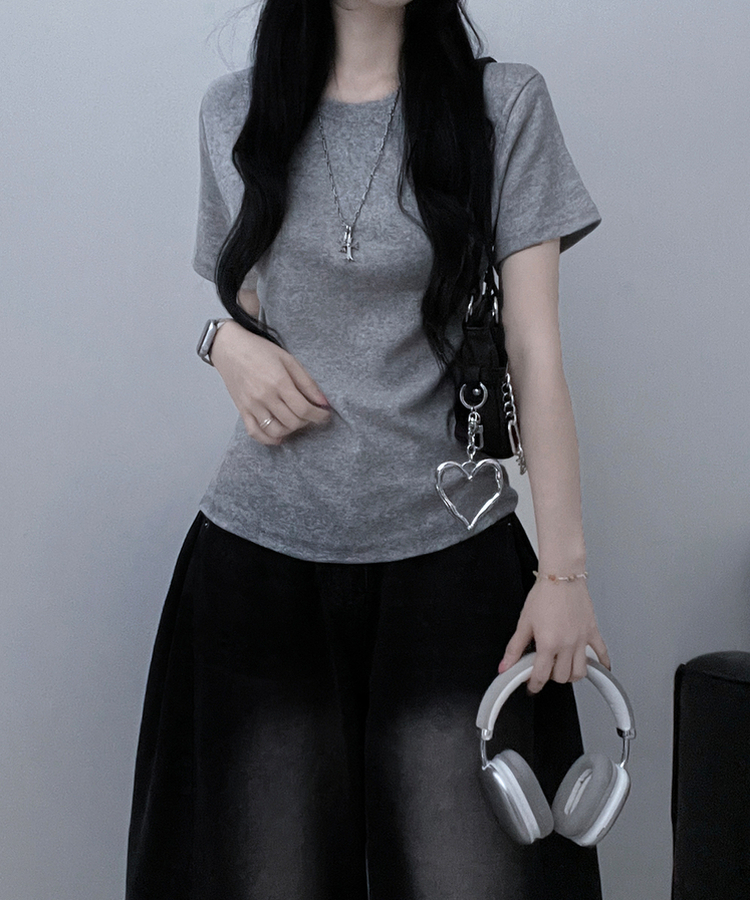 라운드체형커버여유핏반팔티셔츠 회색