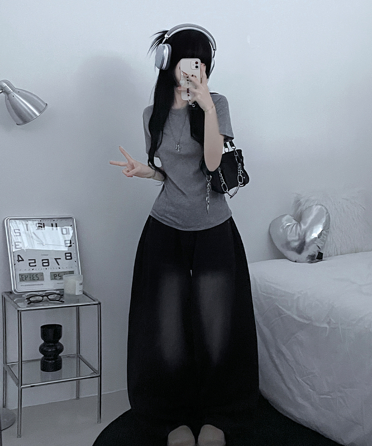 라운드체형커버여유핏반팔티셔츠 회색