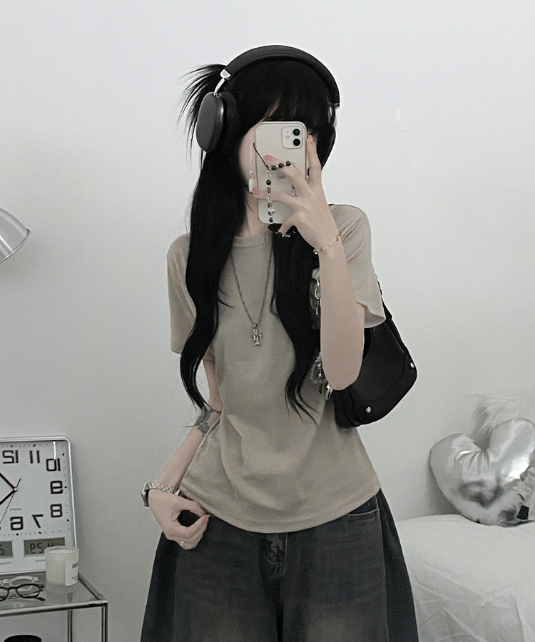 라운드체형커버여유핏반팔티셔츠 베이지