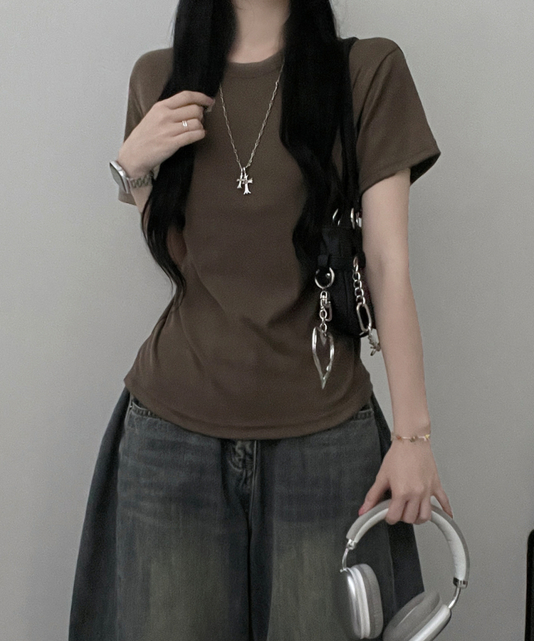 라운드체형커버여유핏반팔티셔츠 카키