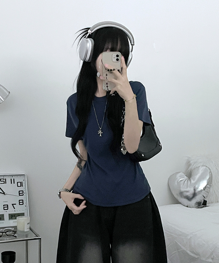 라운드체형커버여유핏반팔티셔츠 네이비