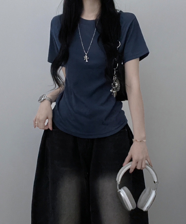 라운드체형커버여유핏반팔티셔츠 네이비