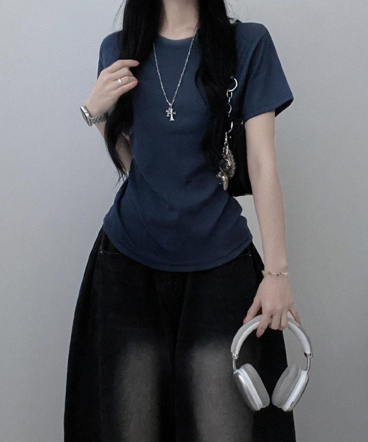 라운드체형커버여유핏반팔티셔츠 네이비