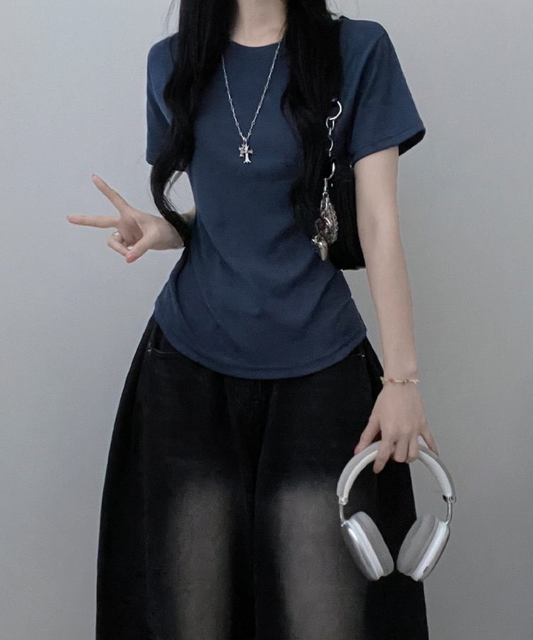 라운드체형커버여유핏반팔티셔츠 네이비