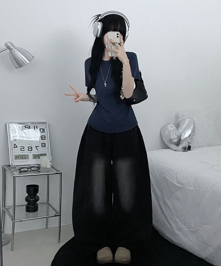 라운드체형커버여유핏반팔티셔츠 네이비