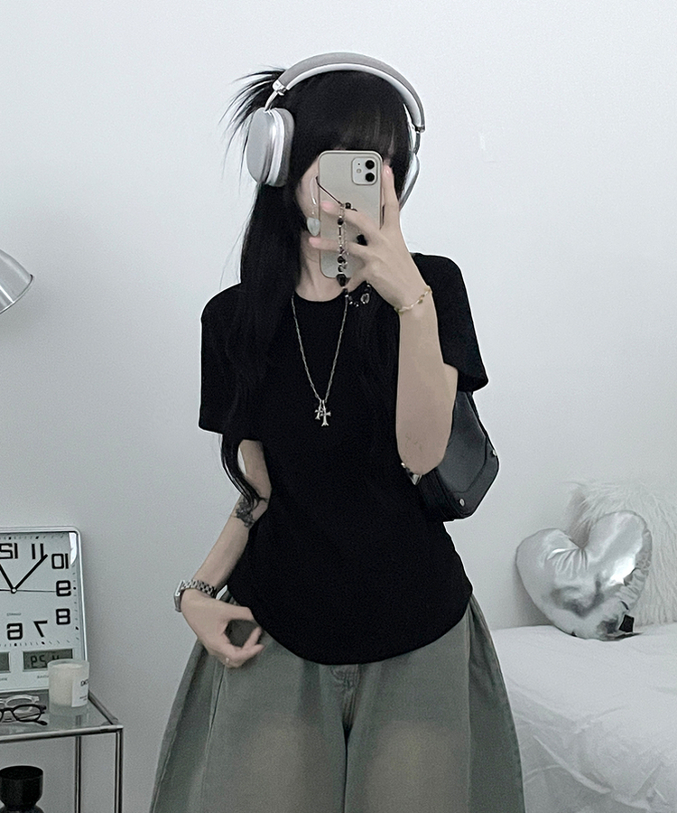 라운드체형커버여유핏반팔티셔츠 검정