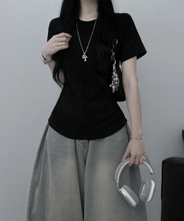 라운드체형커버여유핏반팔티셔츠 검정