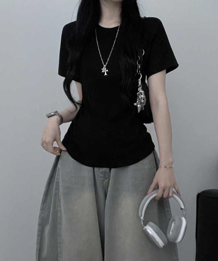 라운드체형커버여유핏반팔티셔츠 검정