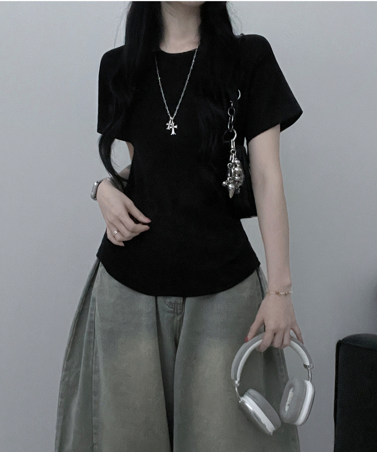 라운드체형커버여유핏반팔티셔츠 검정