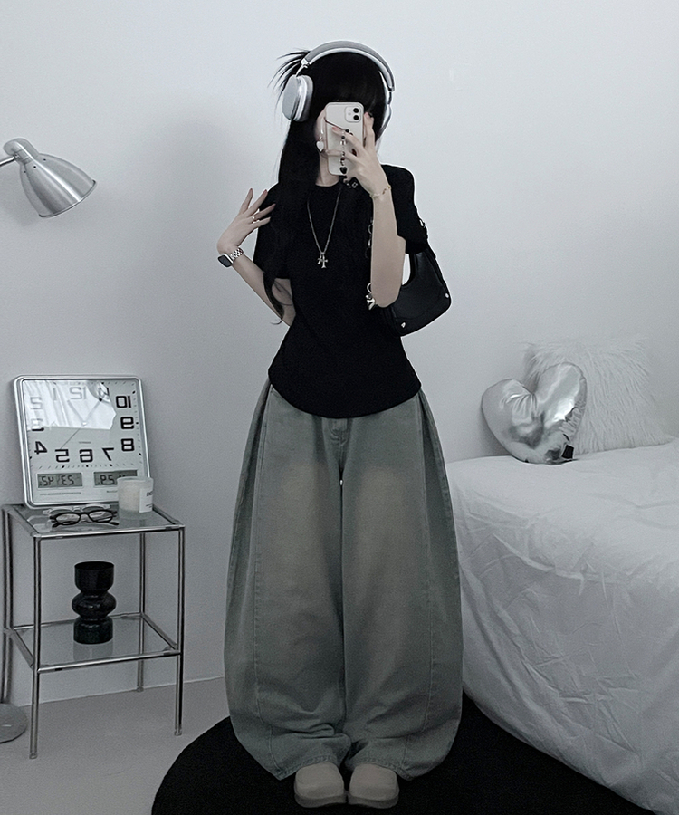 라운드체형커버여유핏반팔티셔츠 검정