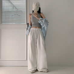 トレーニングパンツ 【丈別】ハイウエストスリットワイドトレーニングパンツ WHITE