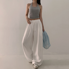トレーニングパンツ 【丈別】ハイウエストスリットワイドトレーニングパンツ WHITE