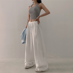トレーニングパンツ 【丈別】ハイウエストスリットワイドトレーニングパンツ WHITE