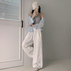 トレーニングパンツ 【丈別】ハイウエストスリットワイドトレーニングパンツ WHITE