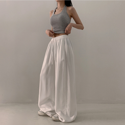 トレーニングパンツ 【丈別】ハイウエストスリットワイドトレーニングパンツ WHITE