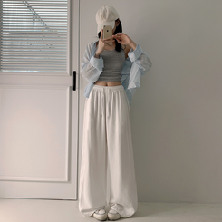 トレーニングパンツ 【丈別】ハイウエストスリットワイドトレーニングパンツ WHITE