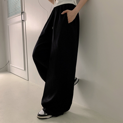 トレーニングパンツ 【丈別】ハイウエストスリットワイドトレーニングパンツ BLACK