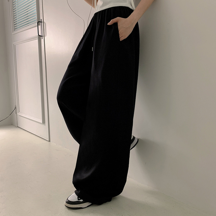 【丈別】ハイウエストスリットワイドトレーニングパンツ BLACK