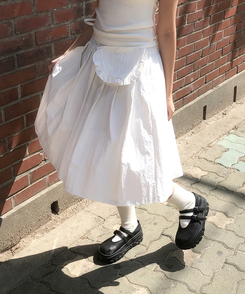 【ミニバッグ ベルト付き】フレアナイロンロングスカート IVORY